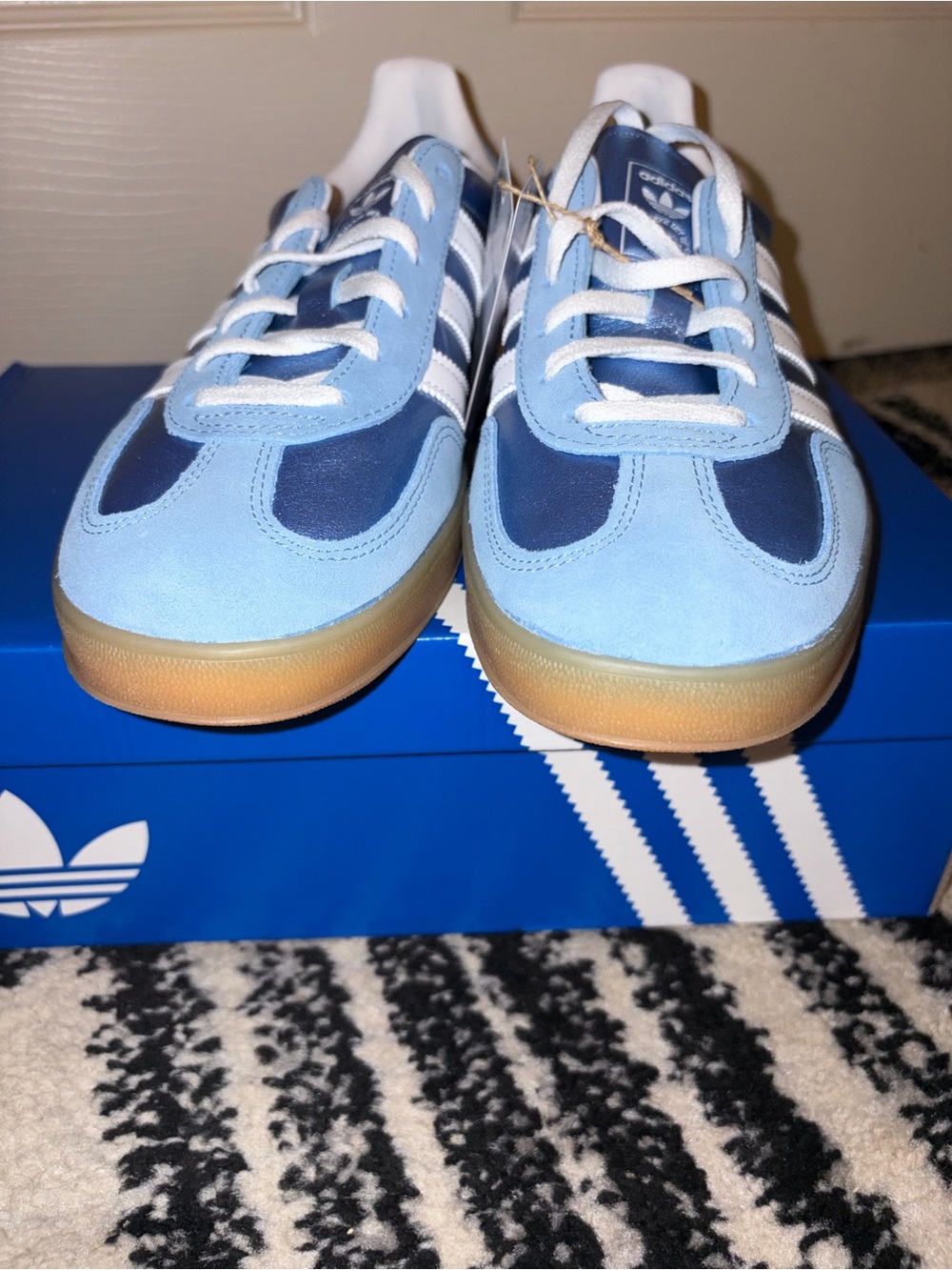 Adidas Gazelle women’s Light Blue and White Sneakers with Gum Sole - Picture 7 of 11